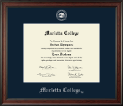 Marietta College Silver Embossed Diploma Frame in Studio