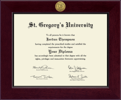 St. Gregory's University diploma frame - Century Gold Engraved Diploma Frame in Cordova
