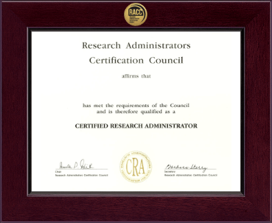 Research Administrators Certification Council certificate frame - Century Gold Engraved Certificate Frame in Cordova