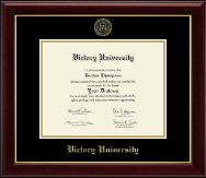 Victory University Gold Embossed Diploma Frame in Gallery
