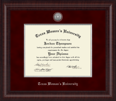 Texas Woman's University diploma frame - Presidential Silver Engraved Diploma Frame in Premier