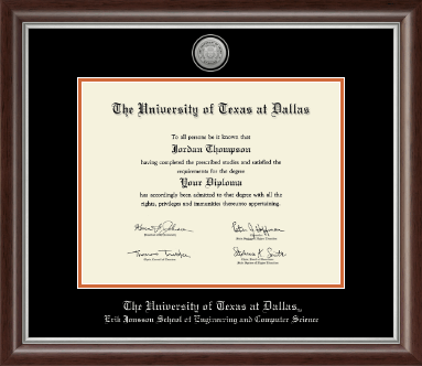The University of Texas at Dallas diploma frame - Silver Engraved Medallion Diploma Frame in Devonshire