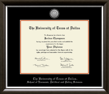 The University of Texas at Dallas diploma frame - Silver Engraved Medallion Diploma Frame in Devonshire