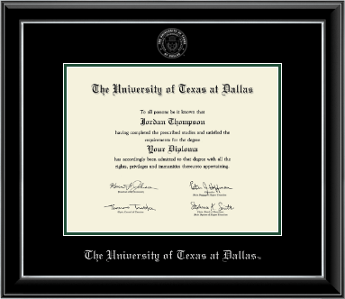 The University of Texas at Dallas diploma frame - Silver Embossed Diploma Frame in Onyx Silver