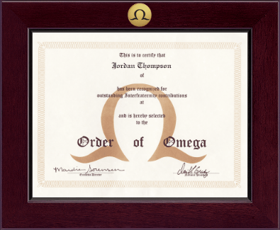 Order of Omega certificate frame - Century Gold Engraved Certificate Frame in Cordova