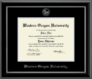 Western Oregon University Silver Embossed Diploma Frame in Onyx Silver