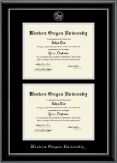 Western Oregon University Double Diploma Frame in Onyx Silver