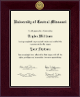 University of Central Missouri diploma frame - Century Gold Engraved Diploma Frame in Cordova