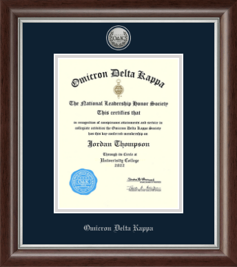 Omicron Delta Kappa Honor Society certificate frame - Silver Engraved Medallion Certificate Frame in Devonshire