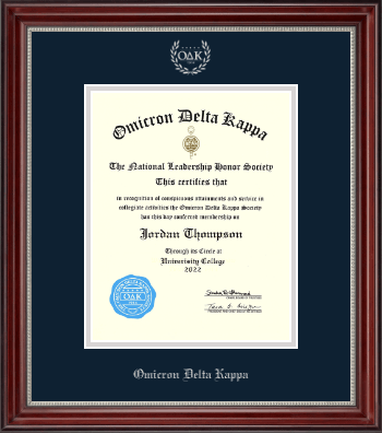 Omicron Delta Kappa Honor Society certificate frame - Silver Embossed Certificate Frame in Kensington Silver