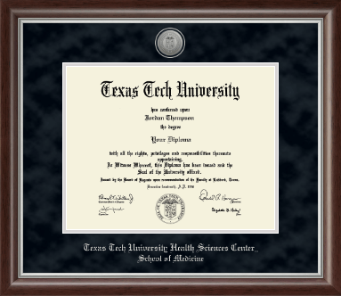 Texas Tech University Health Sciences Center diploma frame - Silver Engraved Medallion Diploma Frame in Devonshire
