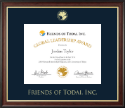 Friends of Todai, Inc. certificate frame - Gold Embossed Certificate Frame in Studio Gold