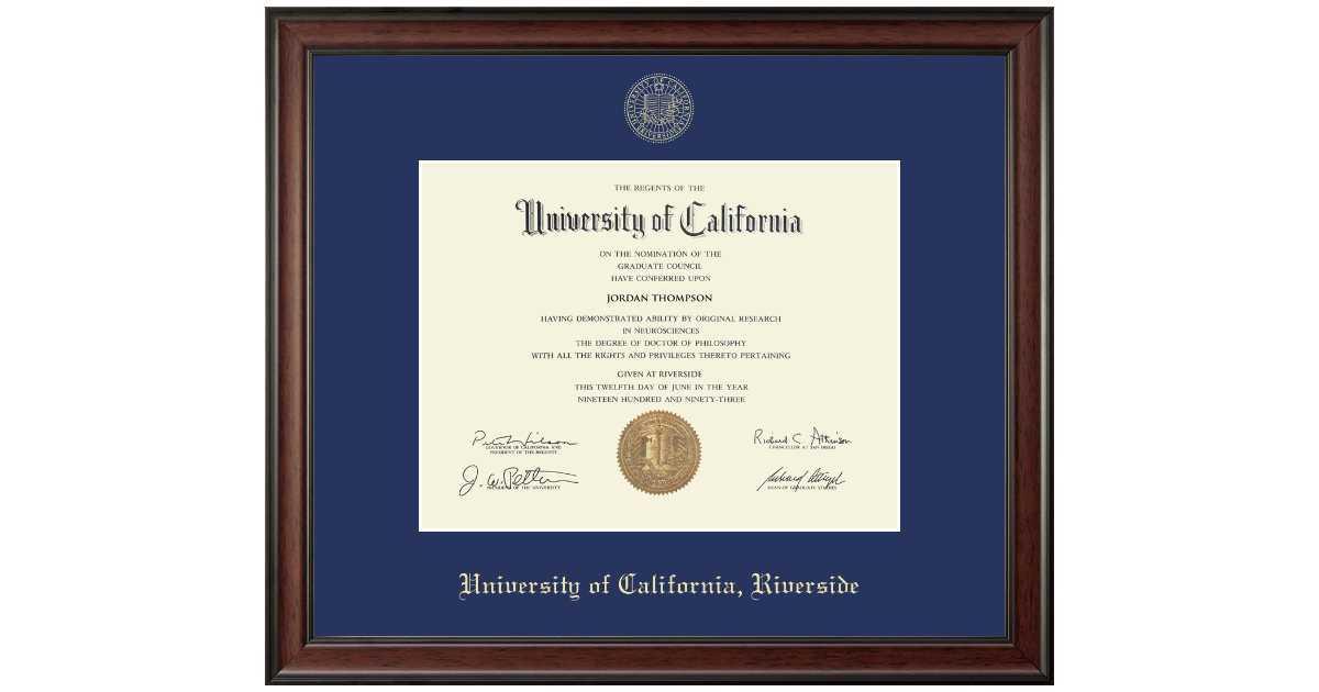 Gold Embossed Diploma Frame in Studio University of California