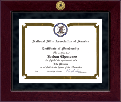 National Rifle Association of America certificate frame - Millennium Gold Engraved Certificate Frame in Cordova