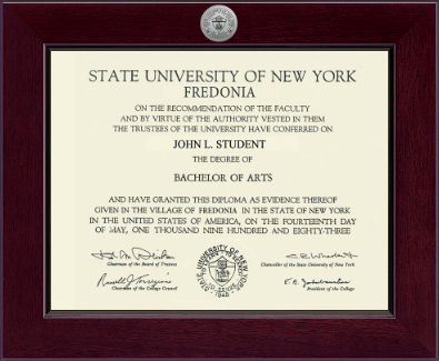 State University of New York at Fredonia diploma frame - Century Silver Engraved Diploma Frame in Cordova