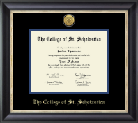 The College of St. Scholastica diploma frame - Gold Engraved Medallion Diploma Frame in Noir