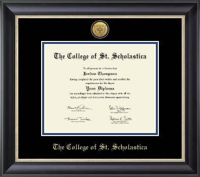 The College of St. Scholastica diploma frame - Gold Engraved Medallion Diploma Frame in Noir