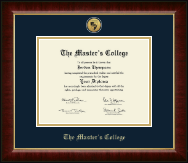 The Master's College diploma frame - Gold Engraved Medallion Diploma Frame in Murano