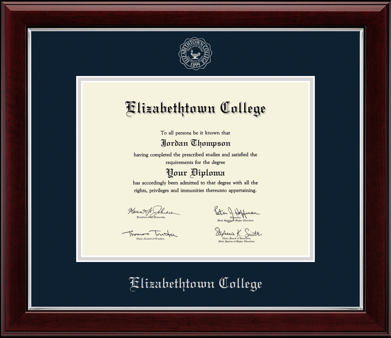 Elizabethtown College Silver Embossed Diploma Frame in Gallery Silver