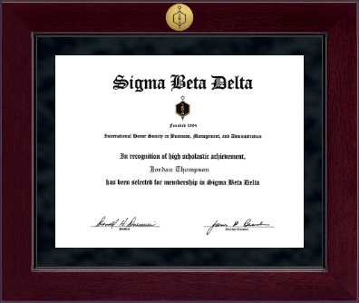 Sigma Beta Delta Honor Society diploma frame - Millennium Gold Engraved Certificate Frame in Cordova