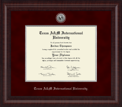 Texas A&M International University in Laredo diploma frame - Presidential Silver Engraved Diploma Frame in Premier