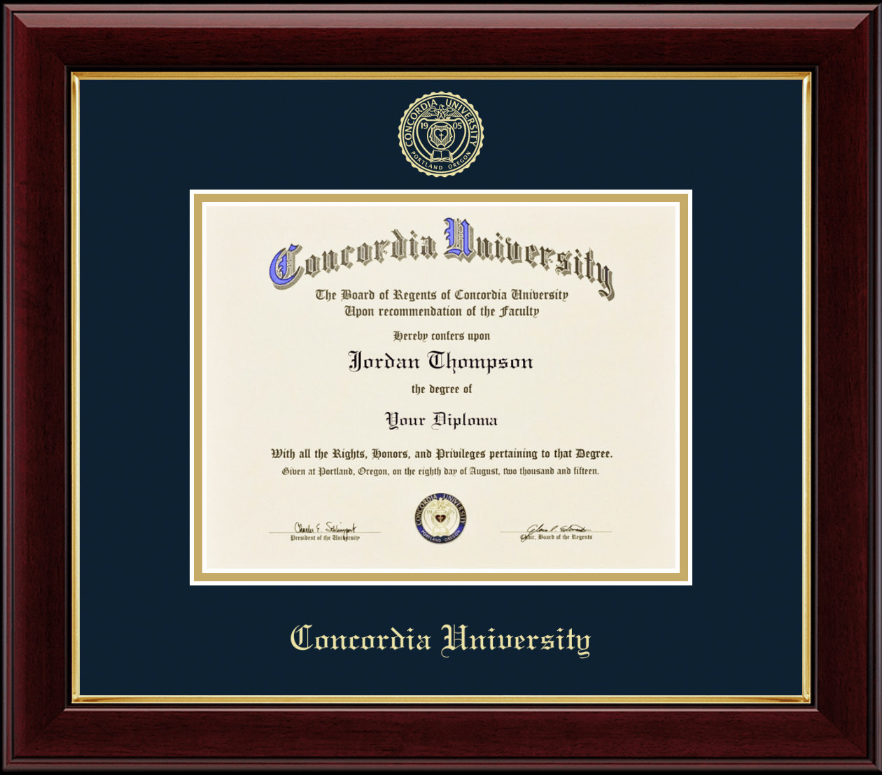 Concordia University Portland Gold Embossed Diploma Frame in Gallery