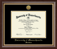 University of Massachusetts Boston Gold Engraved Medallion Diploma Frame in Hampshire