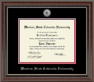 Western State Colorado University Silver Engraved Medallion Diploma Frame in Chateau