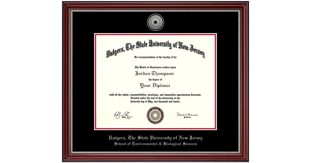 Masters/PhD Silver Engraved Medallion Diploma Frame in Kensington Silver Rutgers University