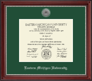Eastern Michigan University Silver Engraved Medallion Diploma Frame in Kensington Silver