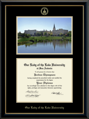 Our Lady of the Lake University diploma frame - Campus Scene Diploma Frame in Onyx Gold