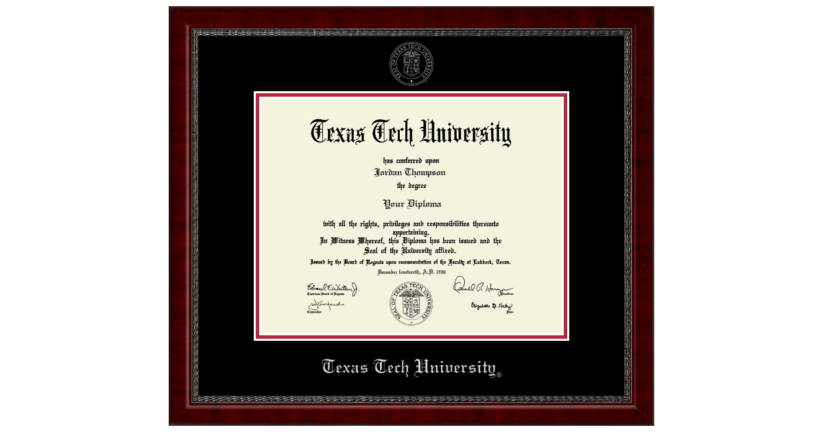 Silver Embossed Diploma Frame in Sutton Texas Tech University Item