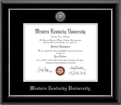 Western Kentucky University diploma frame - Silver Engraved Medallion Diploma Frame in Onyx Silver