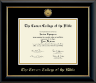 The Crown College of the Bible Gold Engraved Medallion Diploma Frame in Onyx Gold