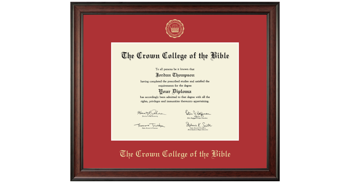 Gold Embossed Diploma Frame in Studio The Crown College of the Bible