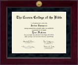 The Crown College of the Bible Millennium Gold Engraved Diploma Frame in Cordova