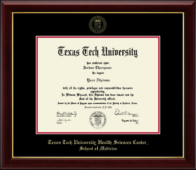 Texas Tech University Health Sciences Center diploma frame - Gold Embossed Diploma Frame in Gallery