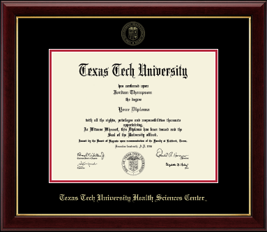 Texas Tech University Health Sciences Center diploma frame - Gold Embossed Diploma Frame in Gallery