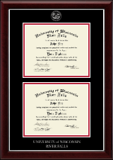 University of Wisconsin River Falls Double Document Diploma Frame in Gallery Silver