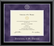 University of St. Thomas Silver Embossed Diploma Frame in Onyx Silver
