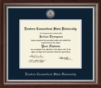 Eastern Connecticut State University diploma frame - Silver Engraved Medallion Diploma Frame in Devonshire