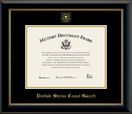 United States Coast Guard Gold Embossed Certificate Frame Onyx in Onyx Gold