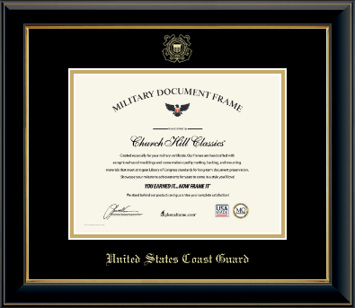 United States Coast Guard certificate frame - Gold Embossed Certificate Frame Onyx in Onyx Gold