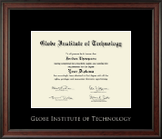 Globe Institute of Technology Silver Embossed Diploma Frame in Studio