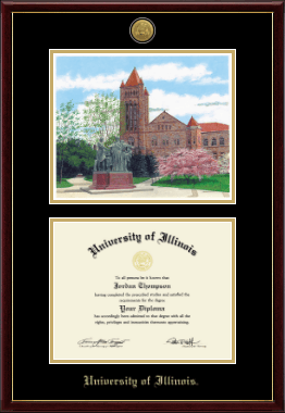 University of Illinois diploma frame - Gold Engraved Campus Scene Lithograph Diploma Frame in Galleria