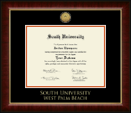 South University, West Palm Beach Gold Engraved Medallion Diploma Frame in Murano