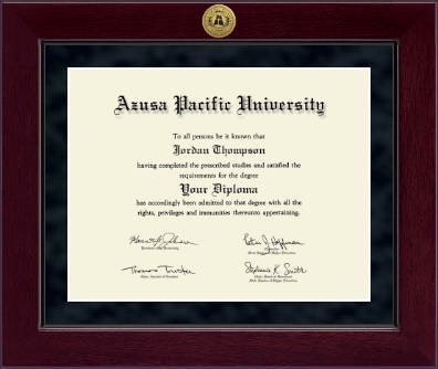 Azusa Pacific University diploma frame - Millennium Gold Engraved Diploma Frame in Cordova