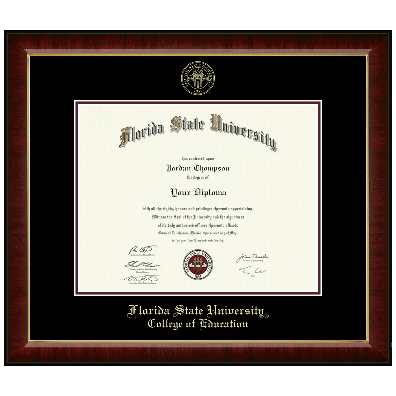 Gold Embossed Diploma Frame in Murano Florida State University Item