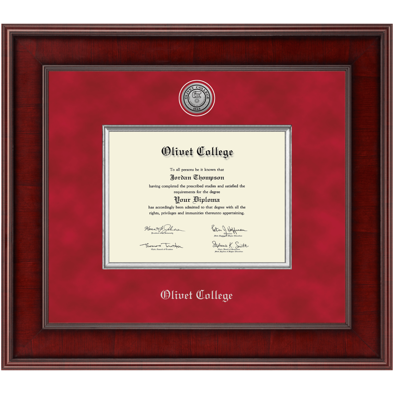 Presidential Silver Engraved Diploma Frame in Jefferson Olivet College ...