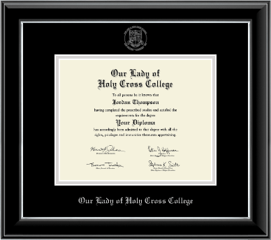 Our Lady of Holy Cross College diploma frame - Silver Embossed Diploma Frame in Onyx Silver
